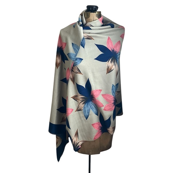 RODIER Accessories - RODIER Paris Silky Blue Floral Scarf - Size Large